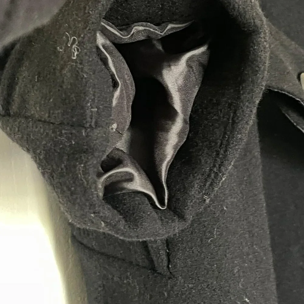 DONNYBROOK Black Vintage 100% Wool Coat Double Breasted full Length S 2P - Picture 14 of 14